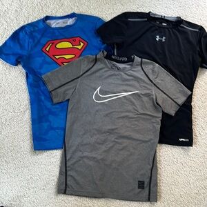 Under Armour and Nike drifit t-shirt three pack; youth large